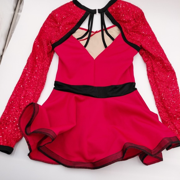Weissman Dance Costume MA 13699 Red Black Leotard Recital Competition Sequin - Picture 6 of 9